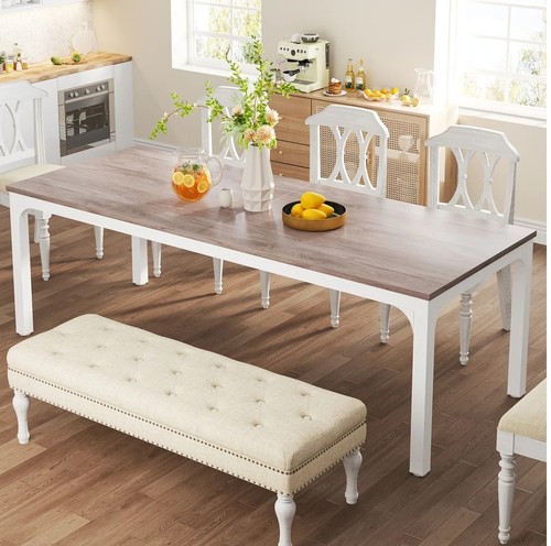 Taupe white finish wood dining - white,